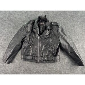 Wilsons Leather Jacket Men XXL Black Motorcycle Biker Moto Zip Belted Vintage